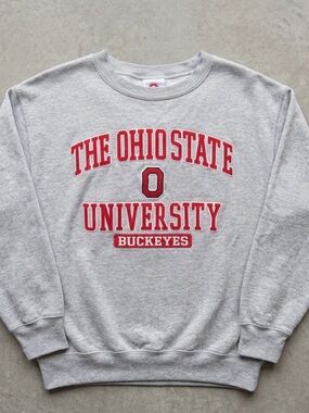 Blue 84 Gray Crewneck Sweatshirt with Red Ohio State Graphics